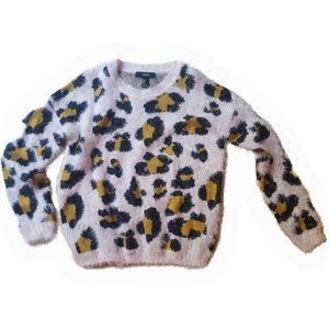 Forever 21 Pink Leopard Print Fuzzy Pullover Sweater NEW Size M